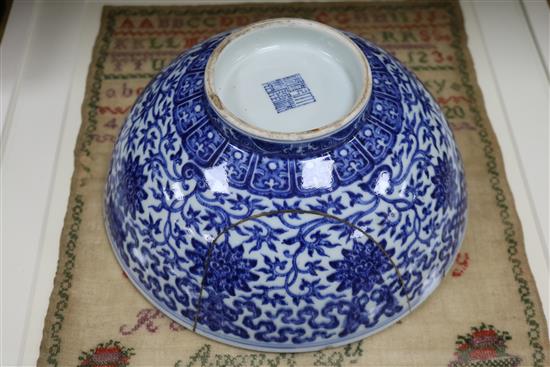 A Chinese Kraak blue and white dish, an Iznik style jar and a Chinese blue and white bowl, bearing a Qianlong mark diameter 36cm